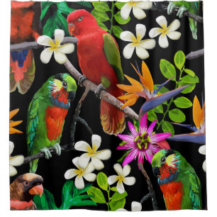Rideaux De Douche Oiseaux exotiques Belles Fleurs Motif