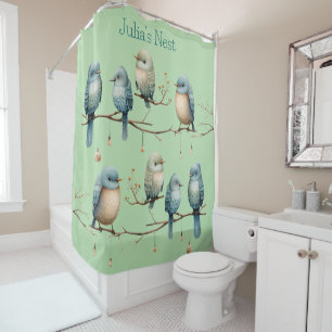 Rideaux De Douche Oiseaux lunaires sur Branches Élégance intemporell