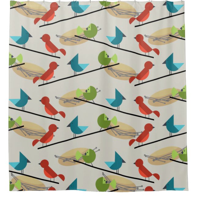 Rideaux De Douche Oiseaux modernes du milieu du siècle (Devant)