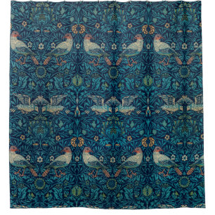 Rideaux De Douche "Oiseaux" par William Morris Motif bleu 