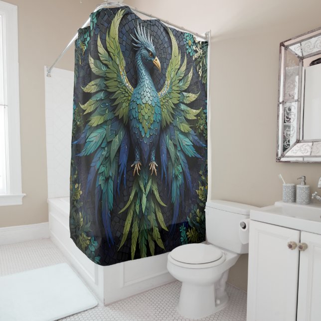 Rideaux De Douche Oiseaux sauvages Perroquets Portraits-vert & bleu (En situation)