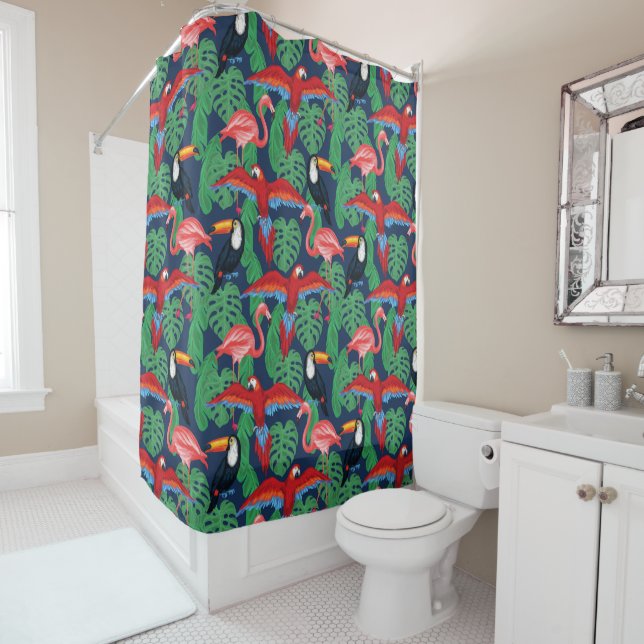 Rideaux De Douche Oiseaux Tropicaux Aux Couleurs Lumineuses (En situation)