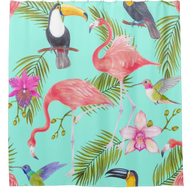 Rideaux De Douche Oiseaux tropicaux : motif imperméable. (Devant)