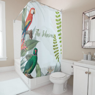 Rideaux De Douche Oiseaux tropicaux Perroquets et feuillage 