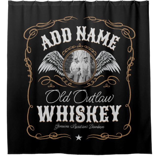 Rideaux De Douche Old Moonshine Whiskey Étiquette AJOUTER PHOTO Nom  (Devant)
