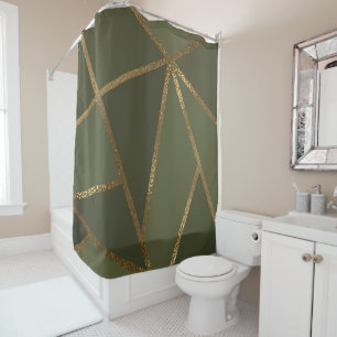Rideaux De Douche Olive Green Gold Bronze Géométrique Glam Chic