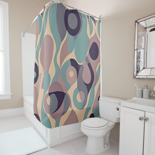 Rideaux De Douche Ondes abstraites mauve et bleue (En situation)