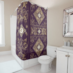 Rideaux De Douche Opulence violette et or Broche ornée à bijoux