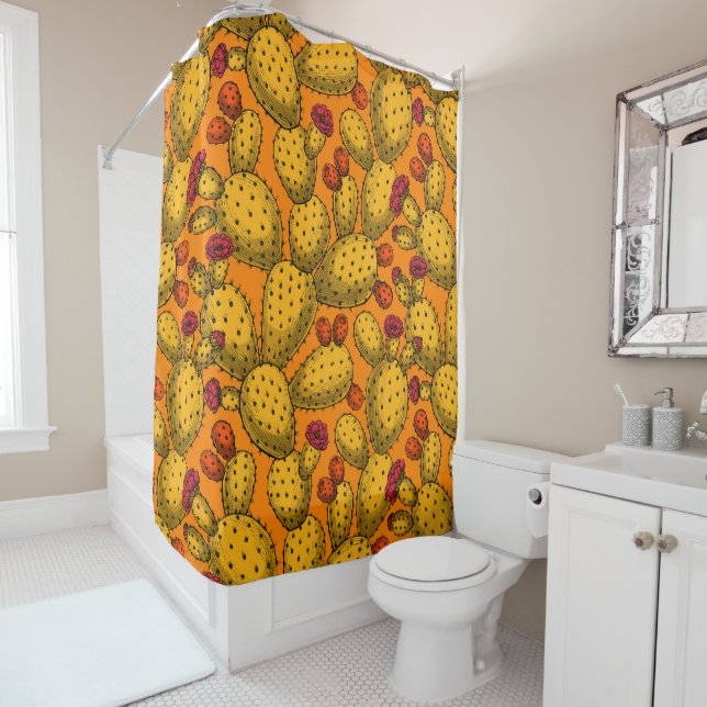 Rideaux De Douche Opuntie de floraison en jaune (En situation)