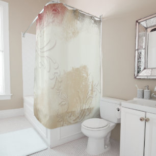 Rideaux De Douche Or abstrait, rouge et gris de contemporain