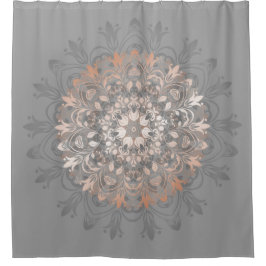 Rideaux De Douche Or Gris Et Rose | Floral Mandala
