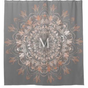 Rideaux De Douche Or Gris Et Rose   Mandala Monogram Mat