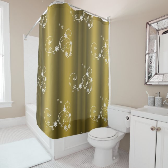 Rideaux De Douche Or métallique, Fils blancs Noël (En situation)