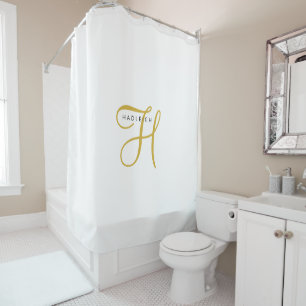 Rideaux De Douche Or Monogramme Noir Blanc