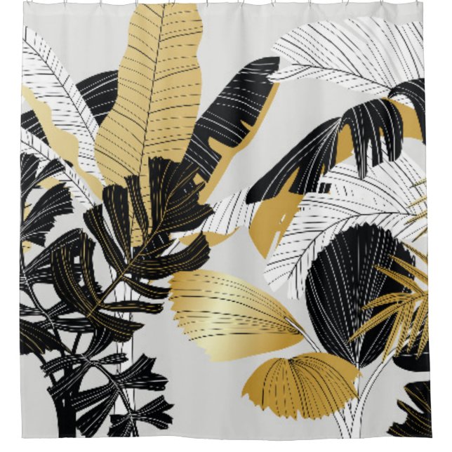 Rideaux De Douche Or, plantes tropicaux noirs : luxe. (Devant)