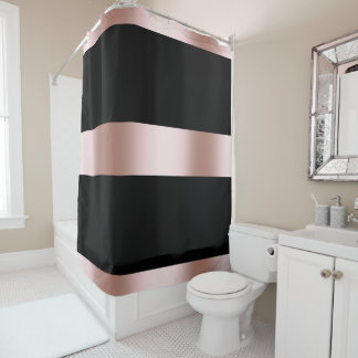 Rideaux De Douche Or rose de poussin moderne élégant et bande noire