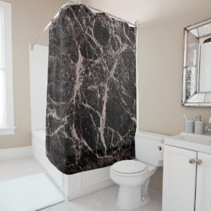 Rideaux De Douche Or rose noir et rose pailleté Marbre Glam Tendance