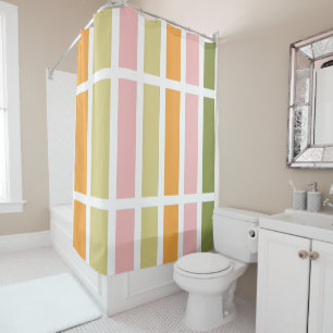 Rideaux De Douche Or rose orange et rayures vertes