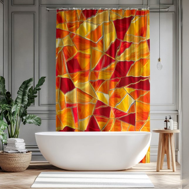 Rideaux De Douche Orange and gold Stained Glass Mosaic Pattern (Créateur téléchargé)
