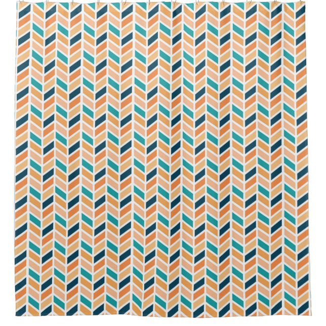Rideaux De Douche Orange, Bleu, Marine Herringbone Motif Design (Devant)