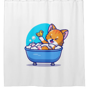 Rideaux De Douche Orange chat prendre bain drôle mignon