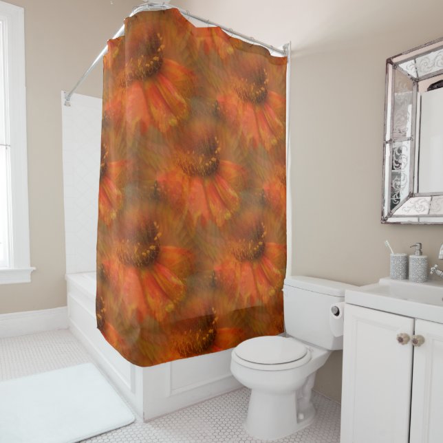 Rideaux De Douche Orange Daisy Flower Nature Motif (En situation)