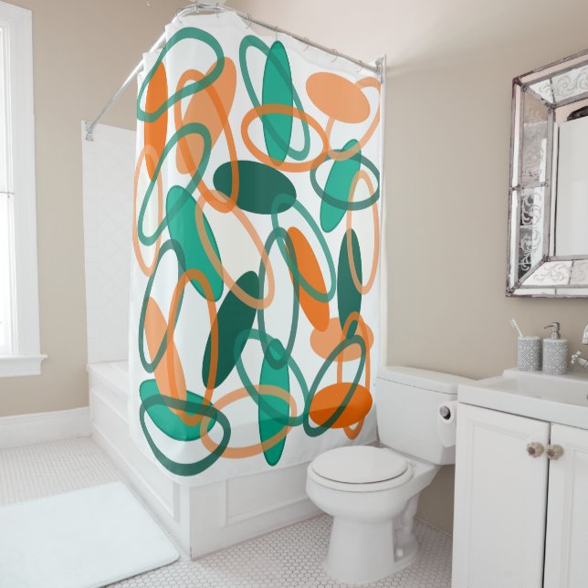 Rideaux De Douche Orange et Ovales Turquoises (En situation)