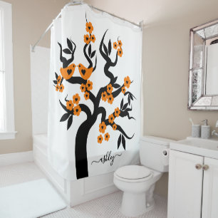 Rideaux De Douche Orange fleurs Inséparables sakura cerisier