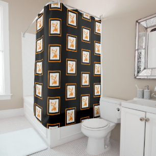 Rideaux De Douche Orange Longhorn Steer avec Cowboy Casquette Black 