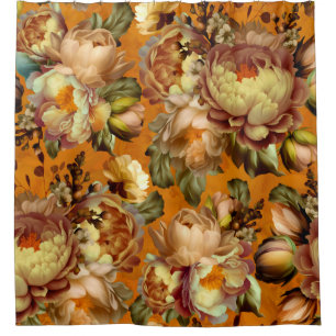 Rideaux De Douche Orange Moody Florals Vintage Baroque Flower Garden