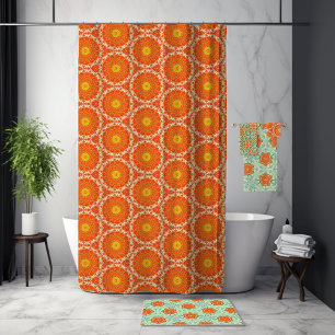 Rideaux De Douche Orange Slice Mandala Cute Trendy Fruit Slice