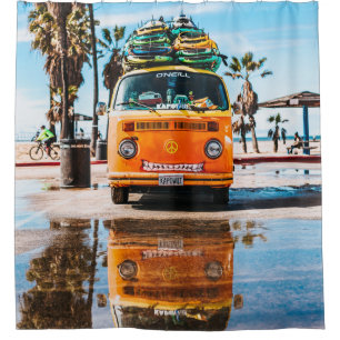 Rideaux De Douche Orange van avec surf sur le dessus