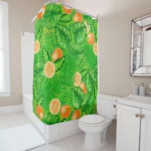 Rideaux De Douche Oranges et feuilles tropicaux