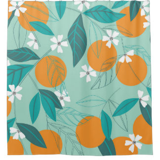 Rideaux De Douche Oranges florissantes en feuille. illustration