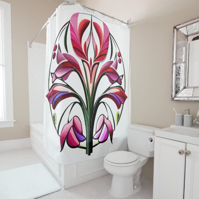 Rideaux De Douche Orchidée métallique : une extravagance rose et jau (En situation)