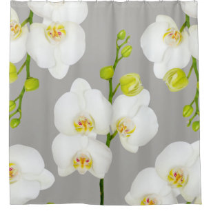 Rideaux De Douche Orchidées blanches élégantes et gris clair
