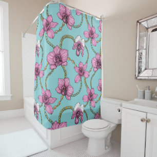 Rideaux De Douche Orchidées et chaînes, roses et bleues