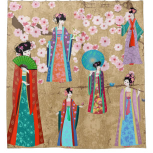 Rideaux De Douche Orientale fille en retro costumejapanese, chinois,