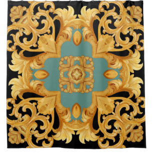 Rideaux De Douche Ornement baroque doré éléments 3D