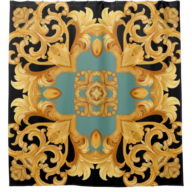 Rideaux De Douche Ornement baroque doré éléments 3D (Devant)