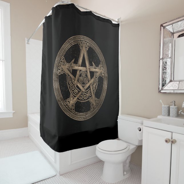 Rideaux De Douche Ornement de la Lune de Pentagram Triskelion (En situation)