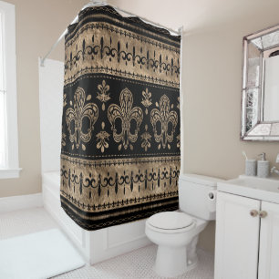 Rideaux De Douche Ornement de luxe en noir et or Fleur de lis