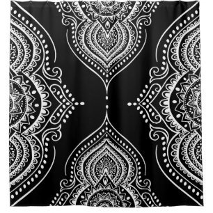 Rideaux De Douche Ornement Floral De Dentelle Blanche Sur Noir