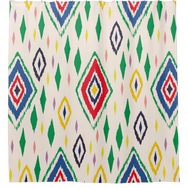 Rideaux De Douche Ornement folklorique géométrique Ikat avec diamant (Devant)
