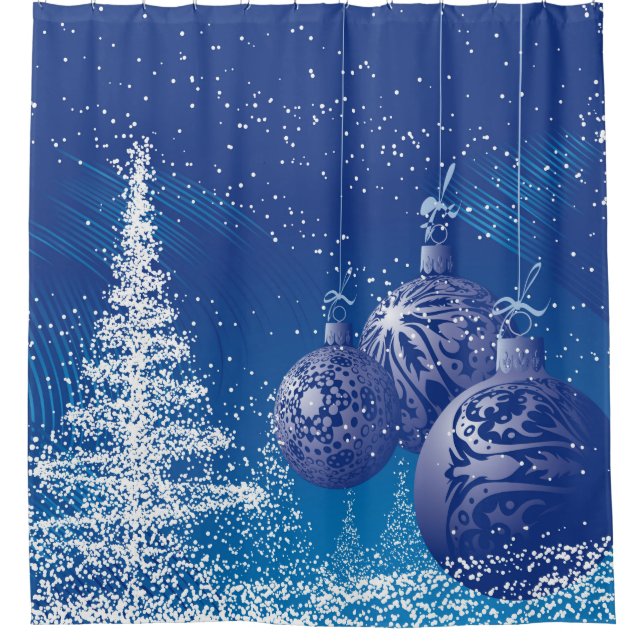 Rideaux De Douche Ornements de Noël bleu Arbre de Noël blanc (Devant)