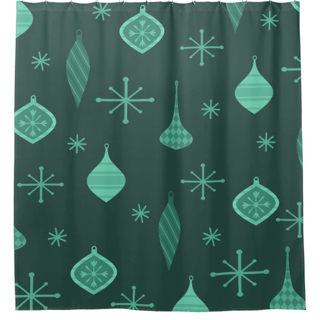 Rideaux De Douche Ornements de Noël rétro Vert (Devant)