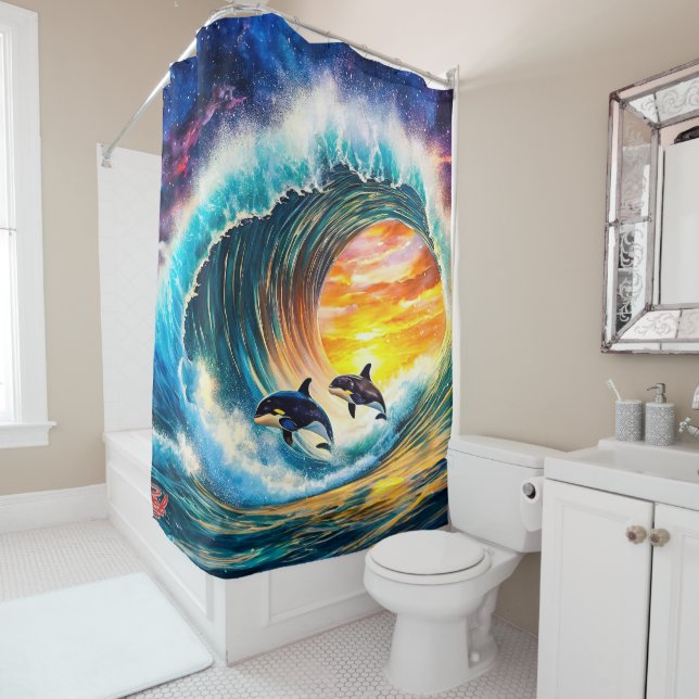 Rideaux De Douche Orques Dans Un Baril Vague Design Par Rich AMeN Gi (En situation)