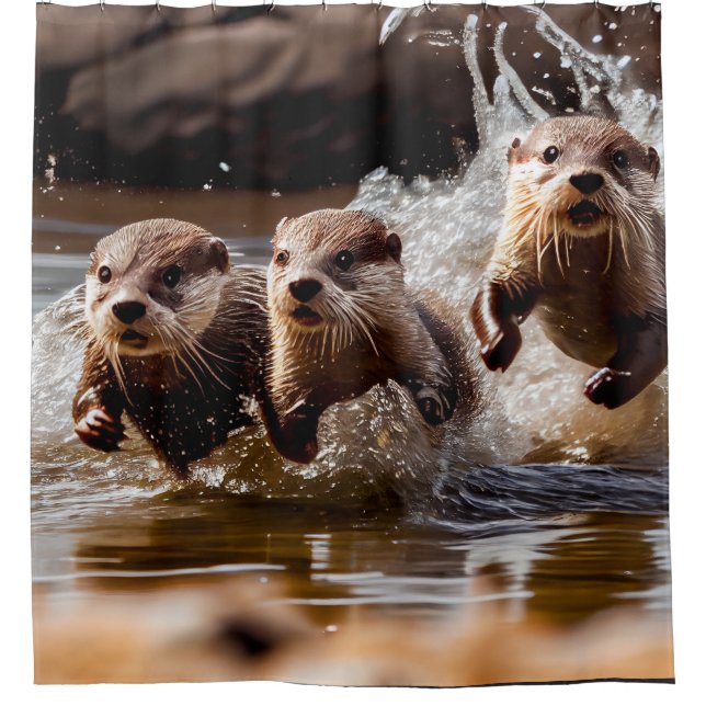 Rideaux De Douche Otters amusants courir dans l'eau Animaux sauvages (Devant)