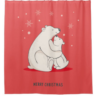 Rideaux De Douche Ours blancs de Noël rouge mignon