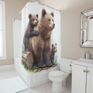 Rideaux De Douche Ours Brown avec deux petits